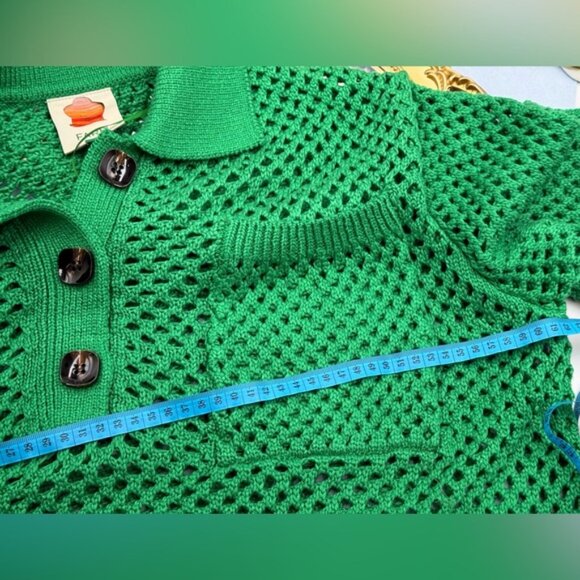 🆕 FARM Rio 🧿 NWOT Kelly Green Crochet Collared Polo, Sz L - Picture 14 of 14